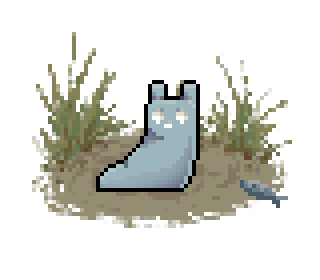 Pixel art of a blue-grey slugpup.